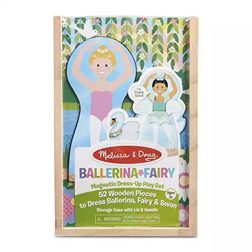 Melissa & Doug Ballerina and Fairy Magnetic Dress-Up Double-Sided Wooden Doll and Swan Pretend Play Set (52 pcs), 3+ years
