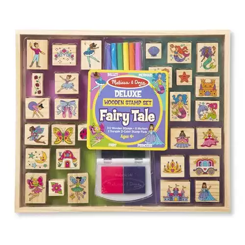 Melissa & Doug Deluxe Wooden Stamp and Coloring Set – Fairy Tale