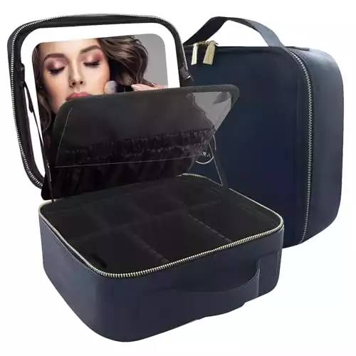MOMIRA Makeup Bag with Mirror and Light Travel Makeup Train Case